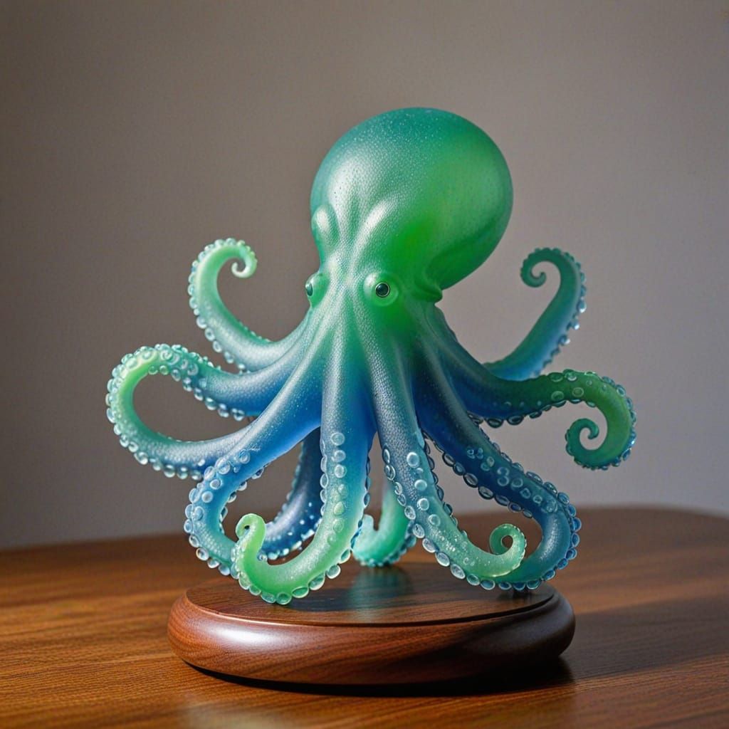 Playful Octopus Sculpture of Sea Glass