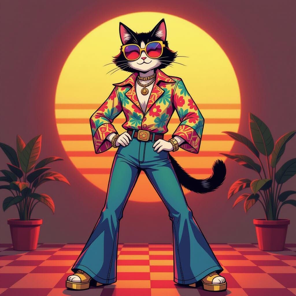 Groovy Cat in 1970s Disco Style