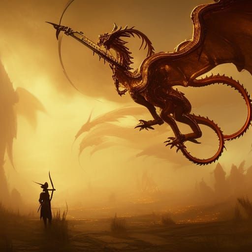 Golden Dragon Scythe Dark Fantasy Concept Art