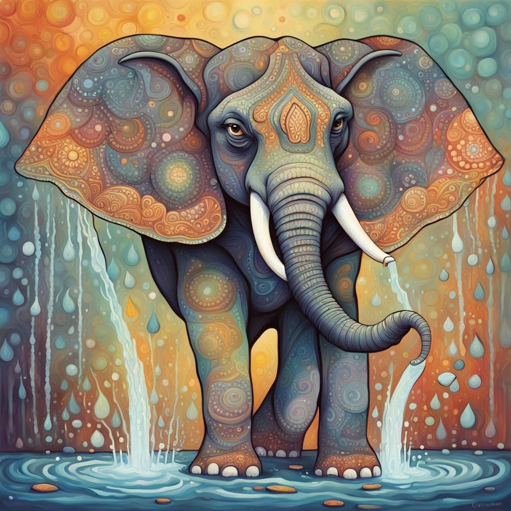 Colorful Zentangle Elephant in Art Deco Style