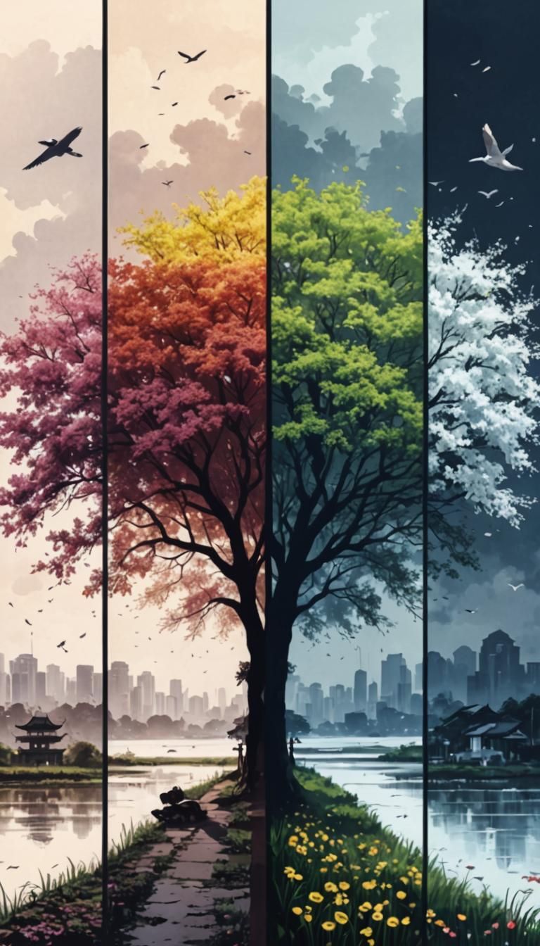 Four Seasons Dance: Hokusai-Inspired AI Art