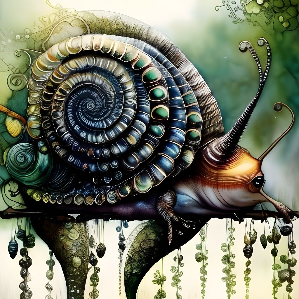 Detailed Watercolor Snail with Large Eyes