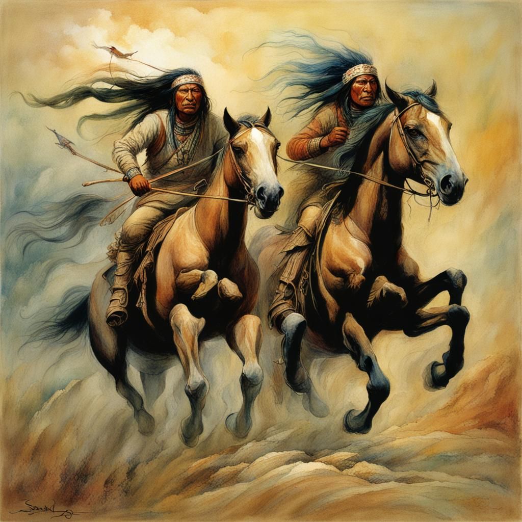 Native Americans on Horses in Visionary Style