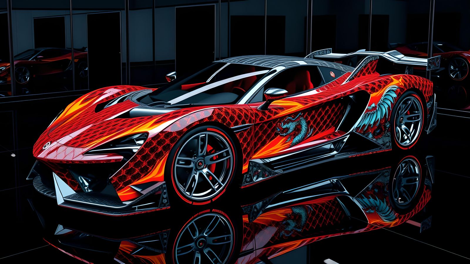 Dragon Manga Supercar in Chrome, Fire Breathing Style