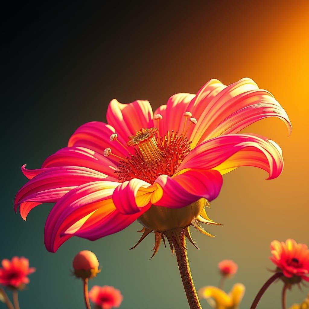 Surreal Floral Bloom in Dreamlike Golden Light