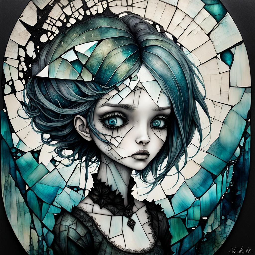 Shattered Reflection: Surreal Alcohol Ink Portrait