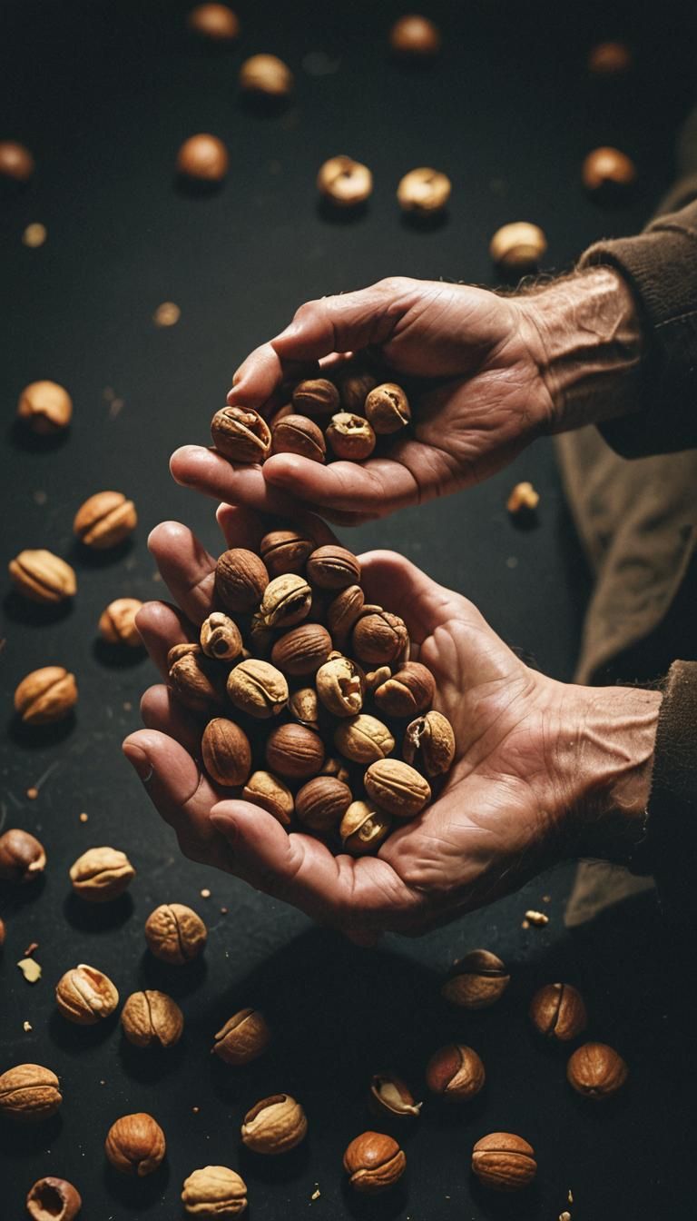 Handful of Nuts in Dramatic Lighting