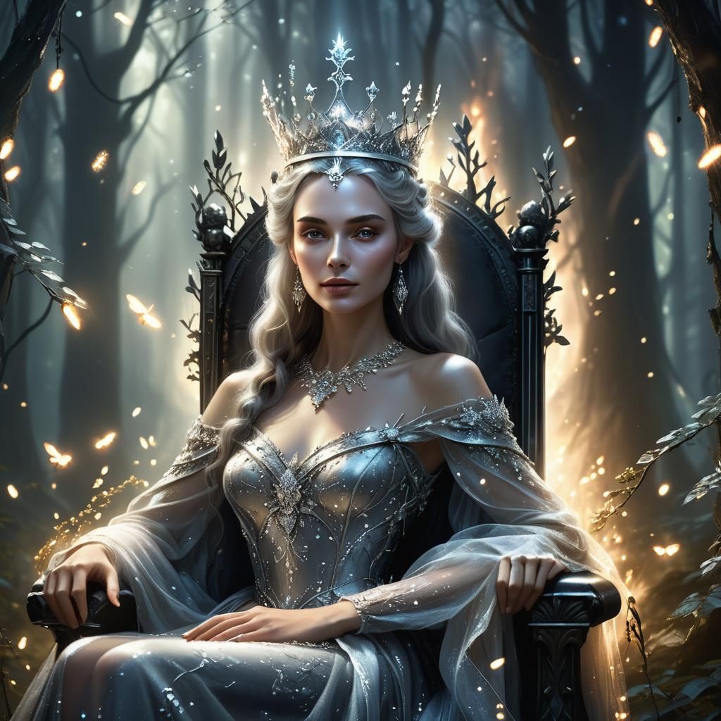 Elegant Fantasy Queen in Mystical Forest Concept Art