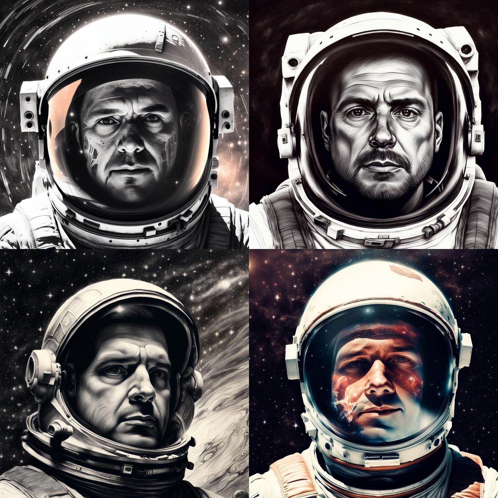 Hyperdetailed Charcoal Drawing of Astronaut in Space