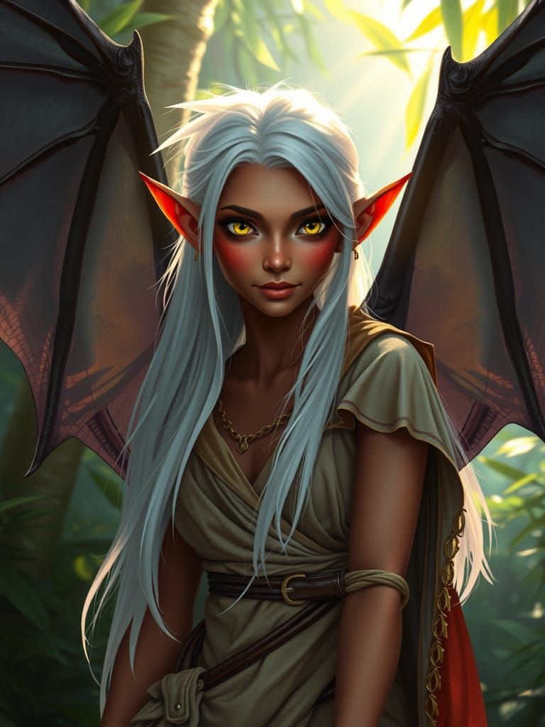 Ethereal Red-Skinned Elf with Bat Wings