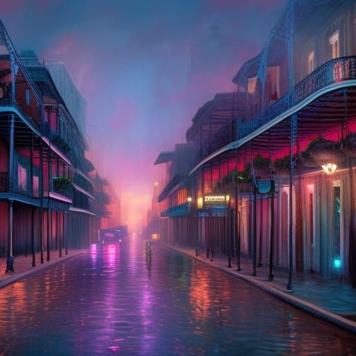 Fantastical New Orleans Town in Detailed Matte Painting