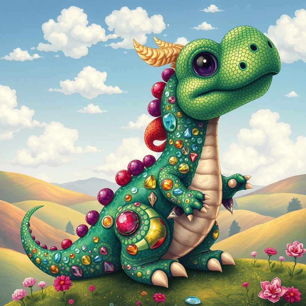 Majestic Yoshi in a Whimsical, Sparkling Landscape