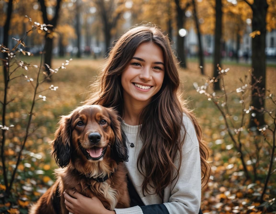 Portrait of a Smiling Czech Girl with Dog