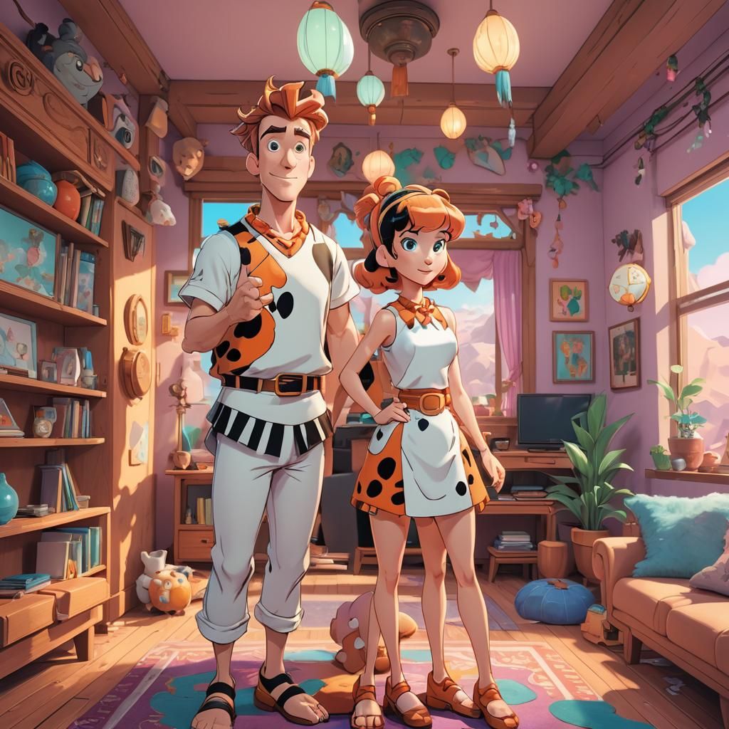 Fred and Wilma in Vibrant Anime-Inspired 3D Art
