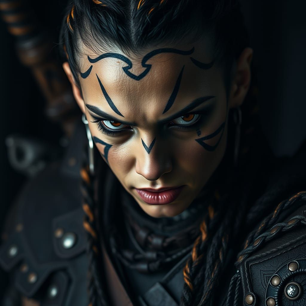 Fierce Warrior Woman in Dark Fantasy Armor