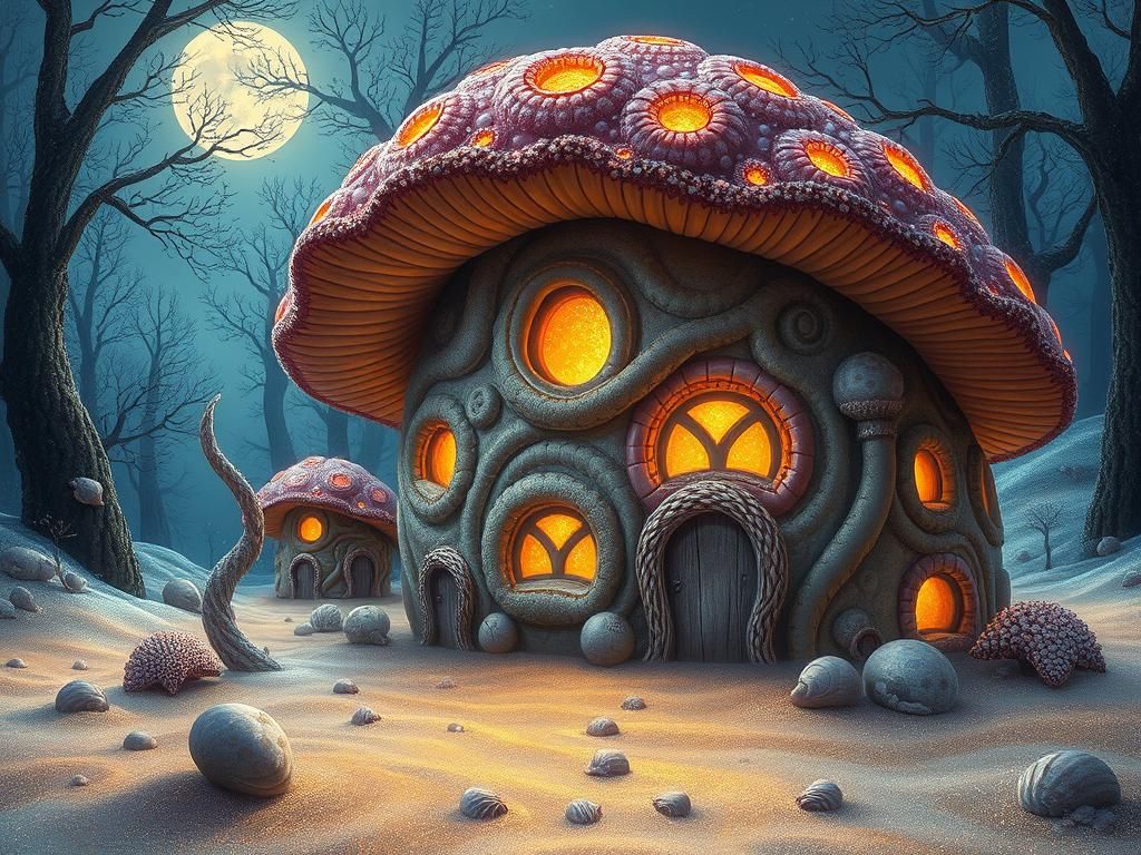 Fantasy Sand Mushroom House in Detailed Digital Art