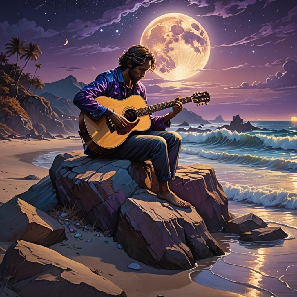 Moonlit Guitarist: A Fantastical Digital Painting