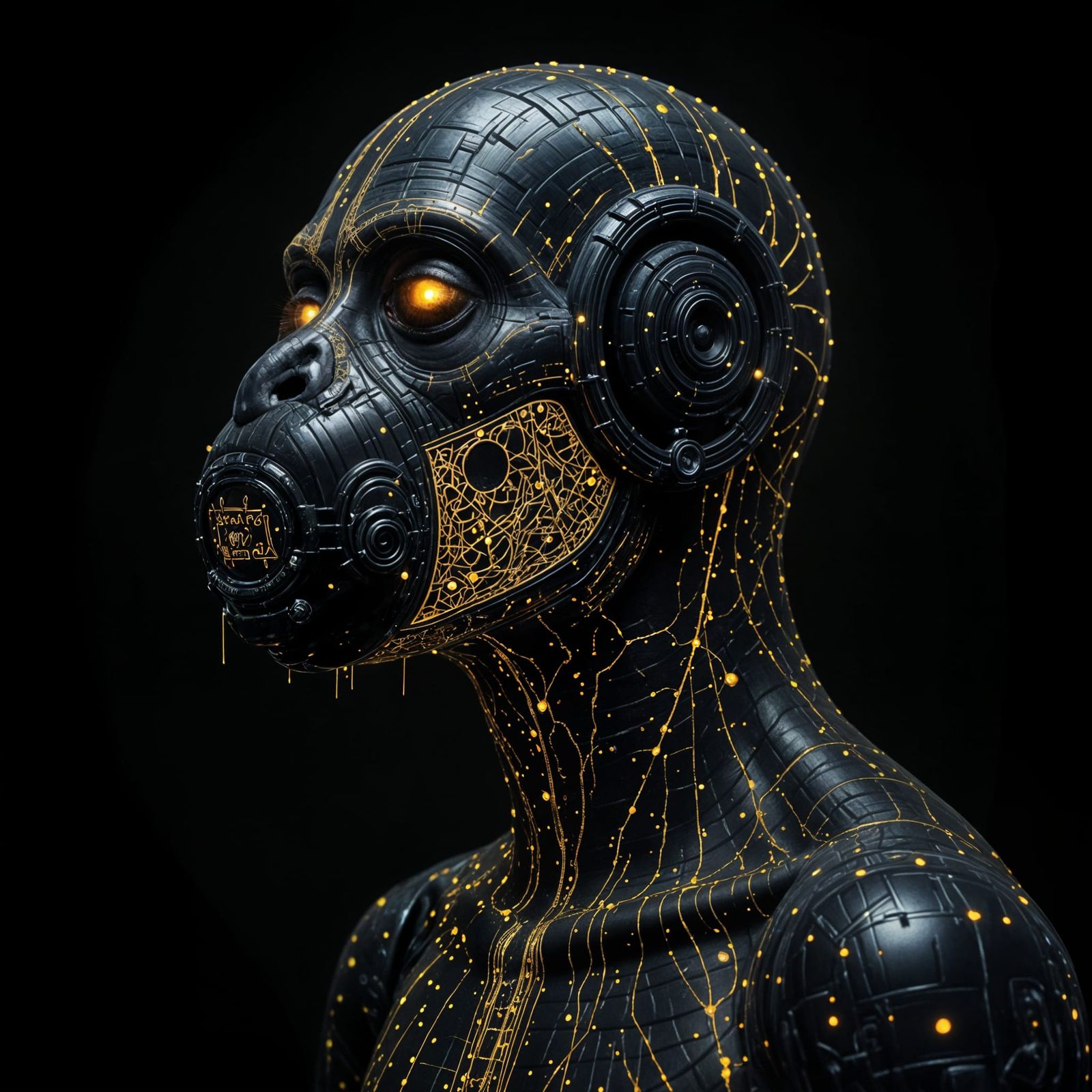 Living AI Tattoo on Ape Skin, Cyberpunk Style