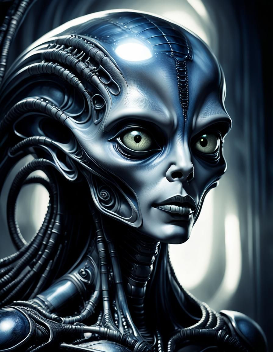 Enigmatic Alien Portrait in Surreal Biomechanical Style