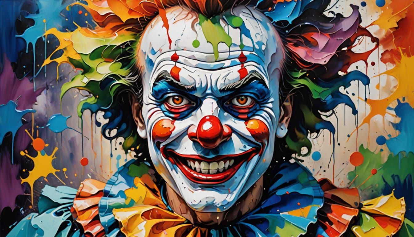 Chaotic Clown Splash Art in Expressionist Style