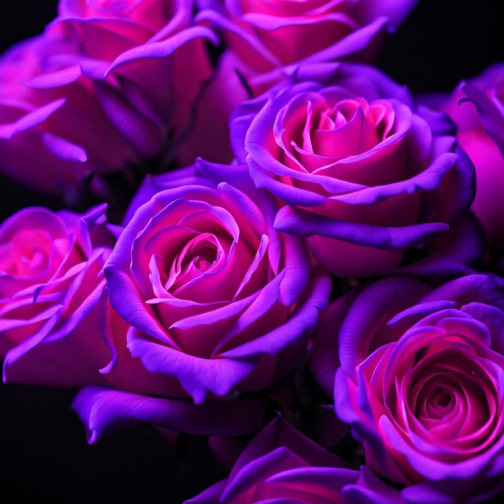 Glowing Violet Roses in Black Light Photo