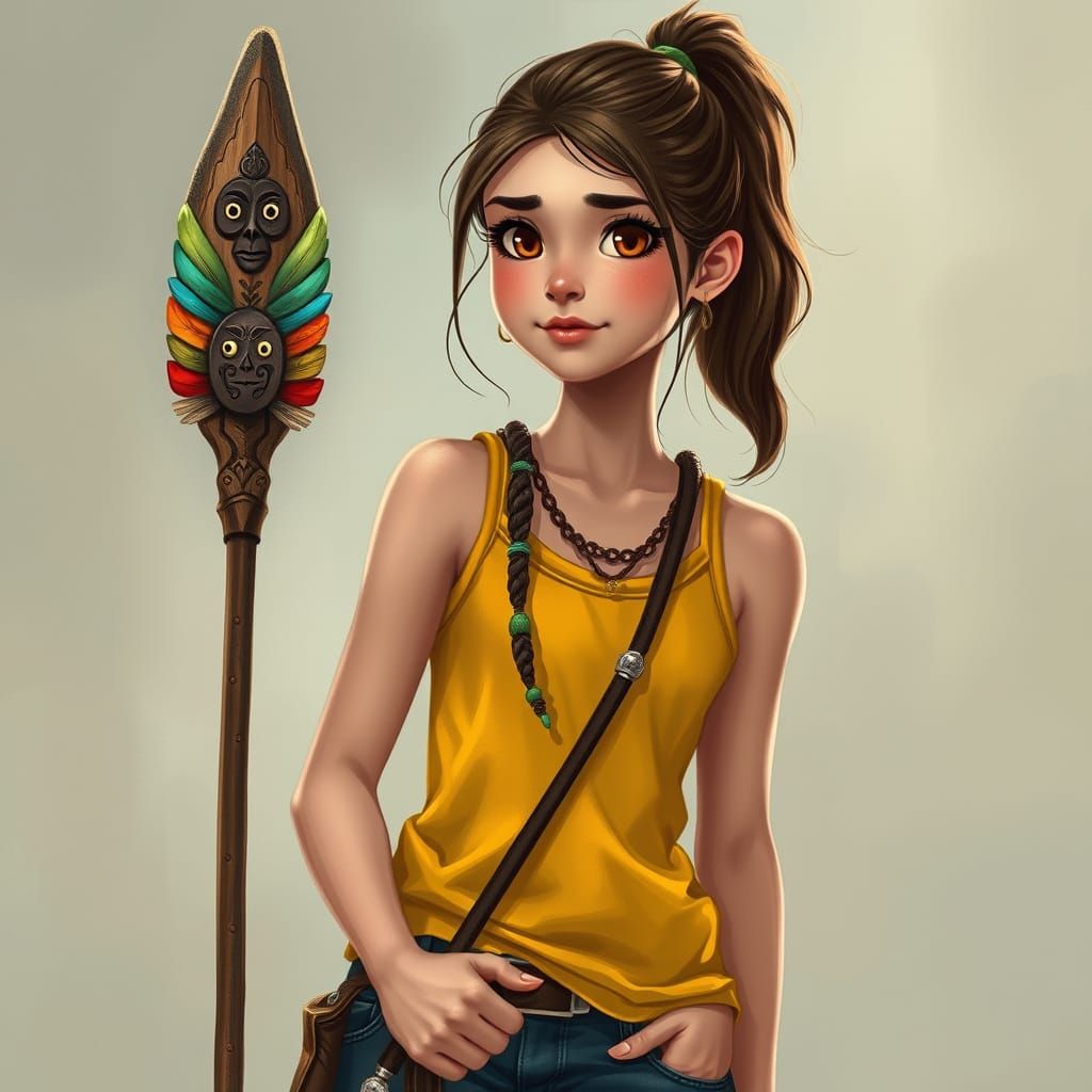 Whimsical Warrior Girl in Vibrant Colors