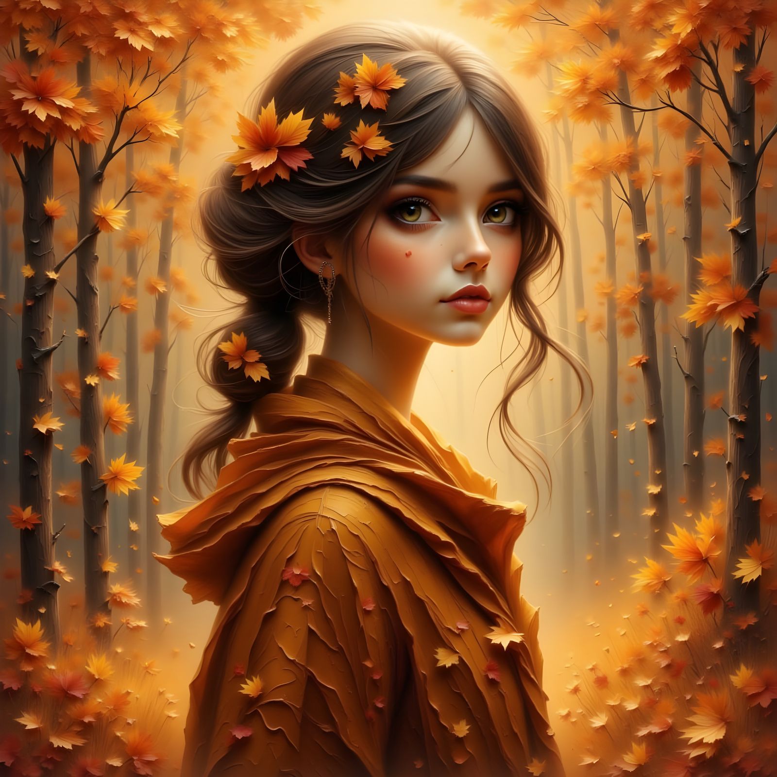 Autumn Girl Portrait in Golden Fall Colors
