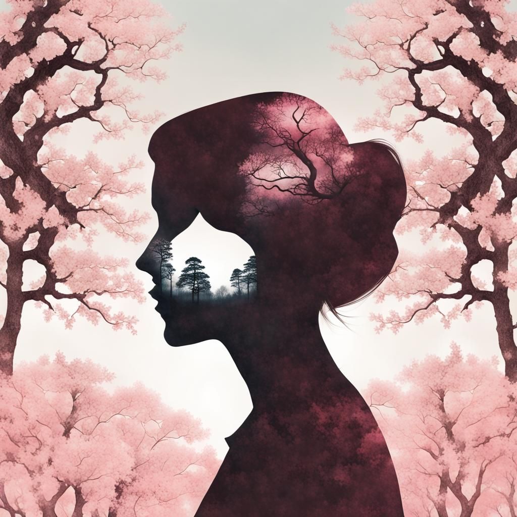 Sakura Silhouette: Double Exposure Portrait in Soft Colors
