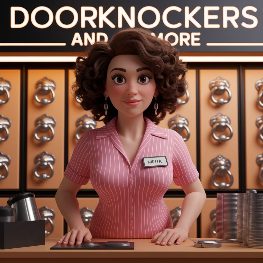 Lighthearted CGI Door Knocker Salesgirl