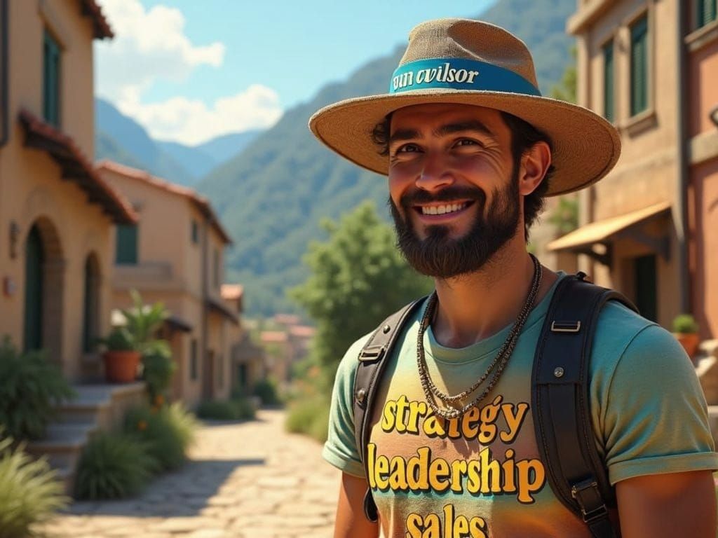 Smiling Man in Spanish Village: Digital Art Portrait
