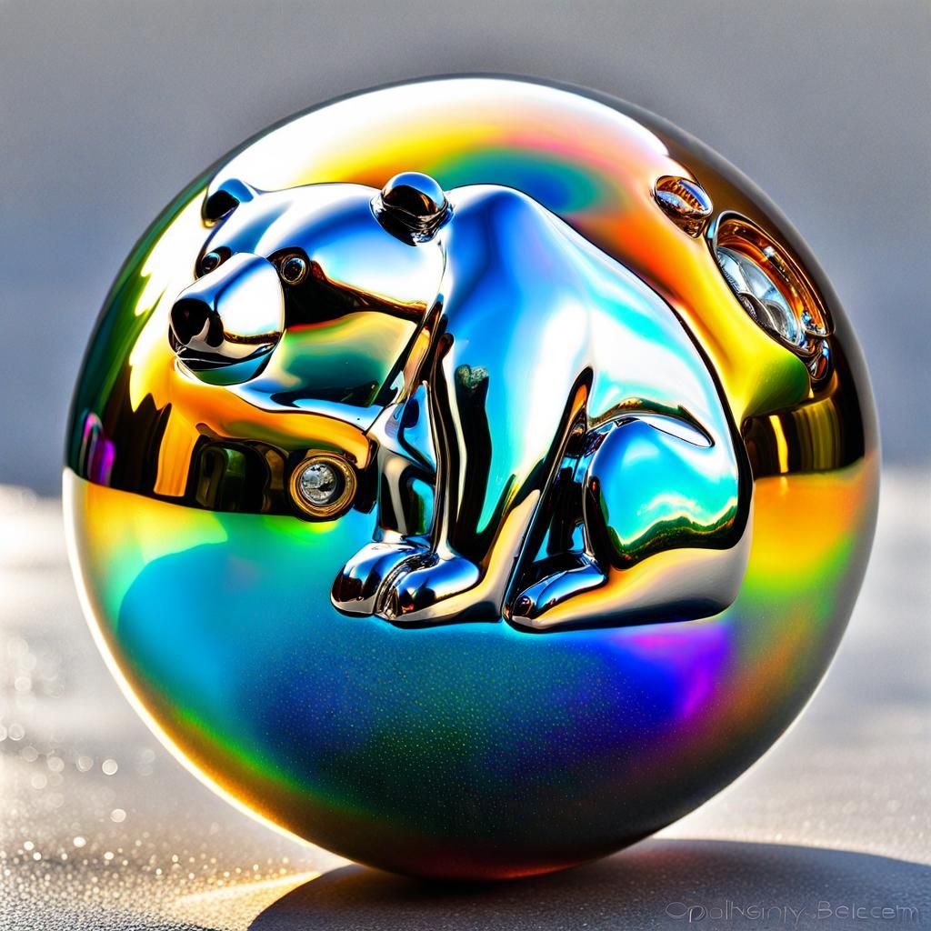 Liquid Chrome Bear: Opalescent Steel Sculpture