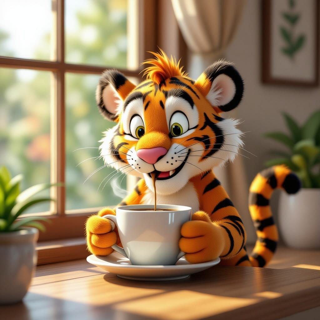 Tigger Enjoys Morning Coffee