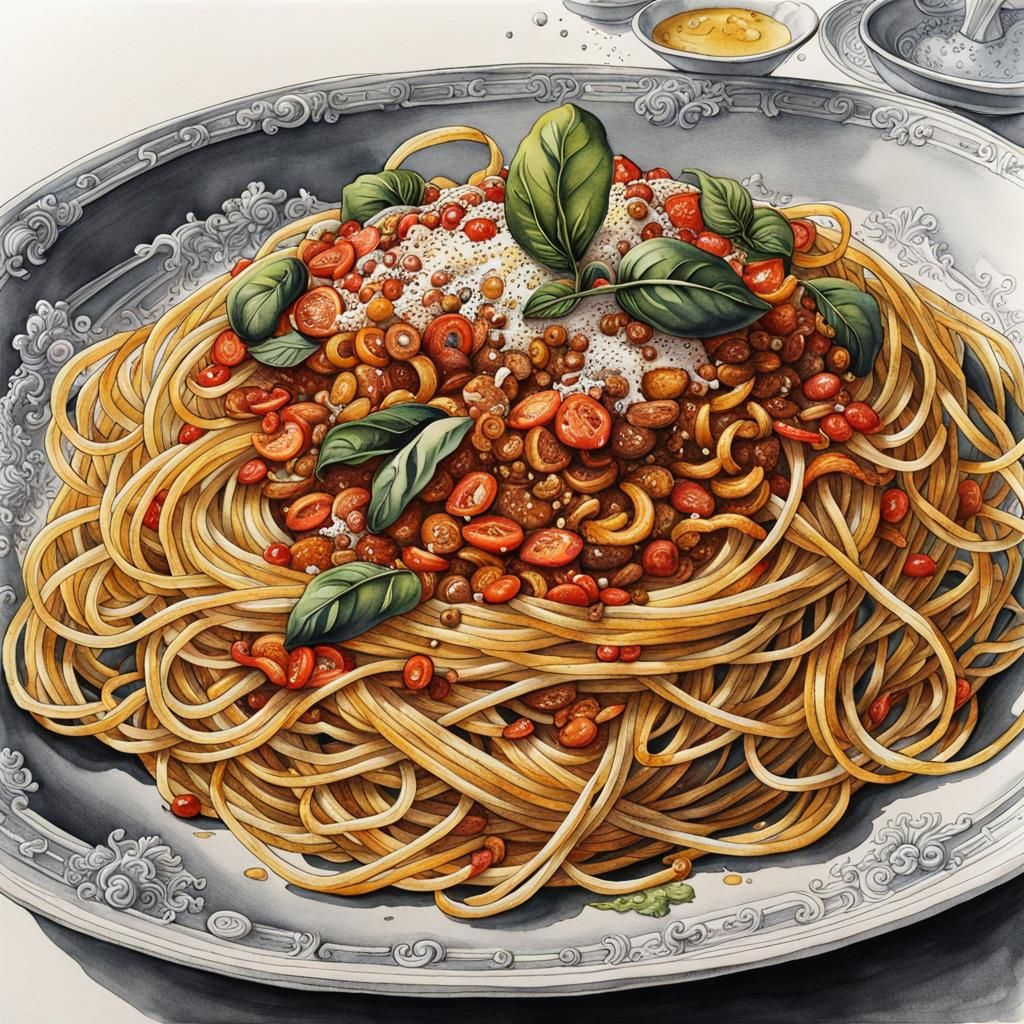 Eating Spaghetti in Rome: Watercolor Illustration