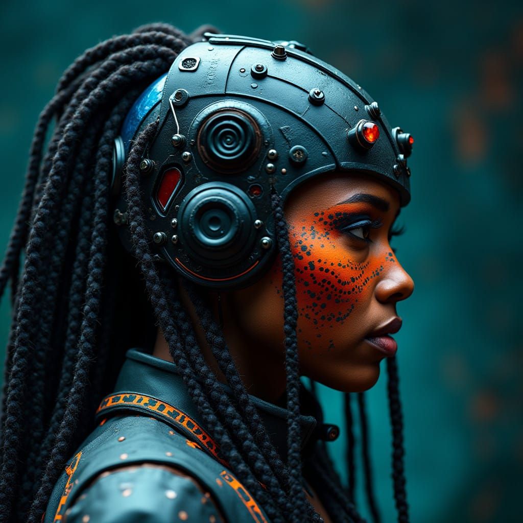 Cyberpunk Female Warrior with Tribal Face Paint
