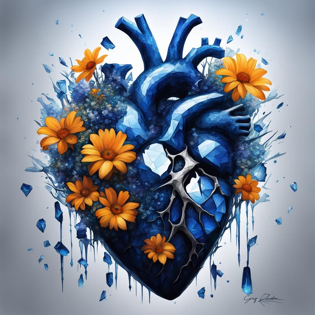 Shattered Glass Heart on Flowers, Sinister Art
