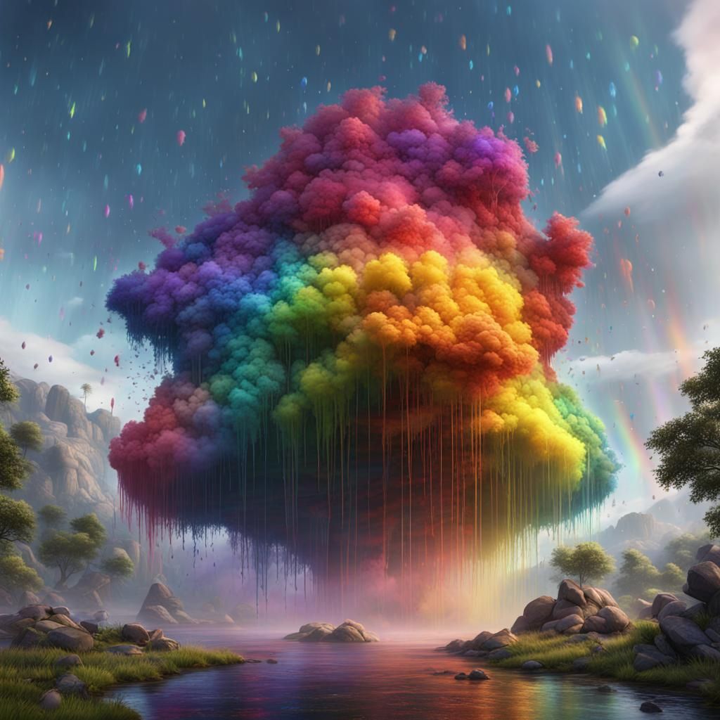 Moving Rainbow Raining Colors: Fantasy Concept Art