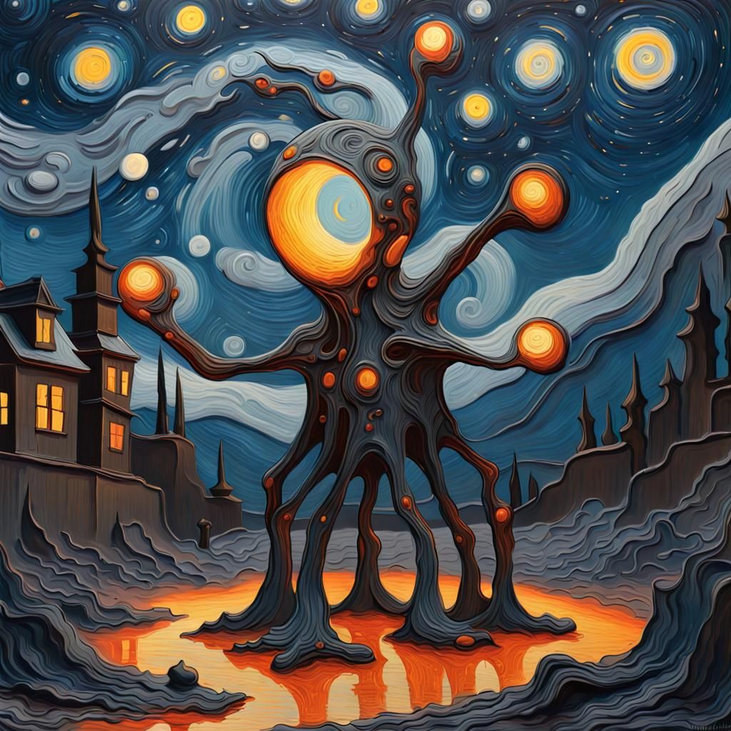 Molten Iron Starry Night Abstract Expressionism