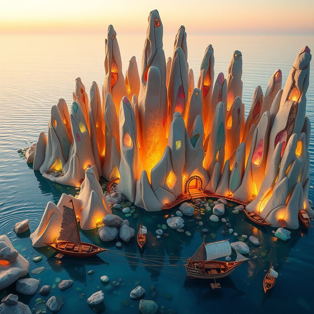 Sea Glass Cityscape Rises From Azure Ocean