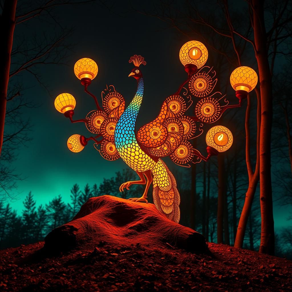 Peacock Lamps Cartwheel in Enchanted Birch Forest