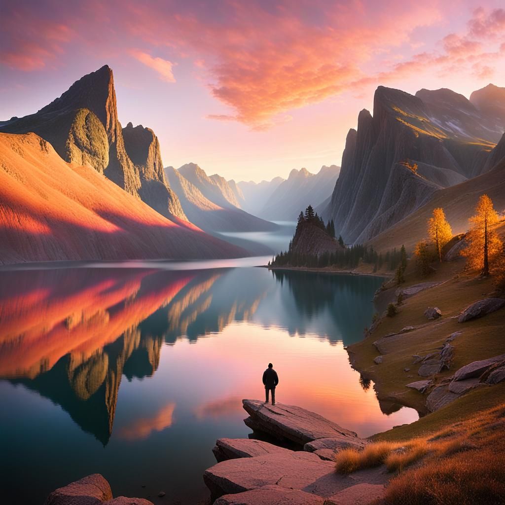 Serene Lake Sunset Landscape Photography