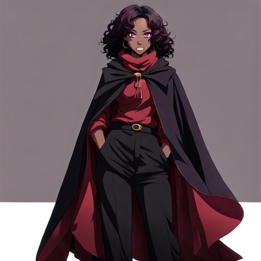 Anime Style Black Woman in Cloak and Pants