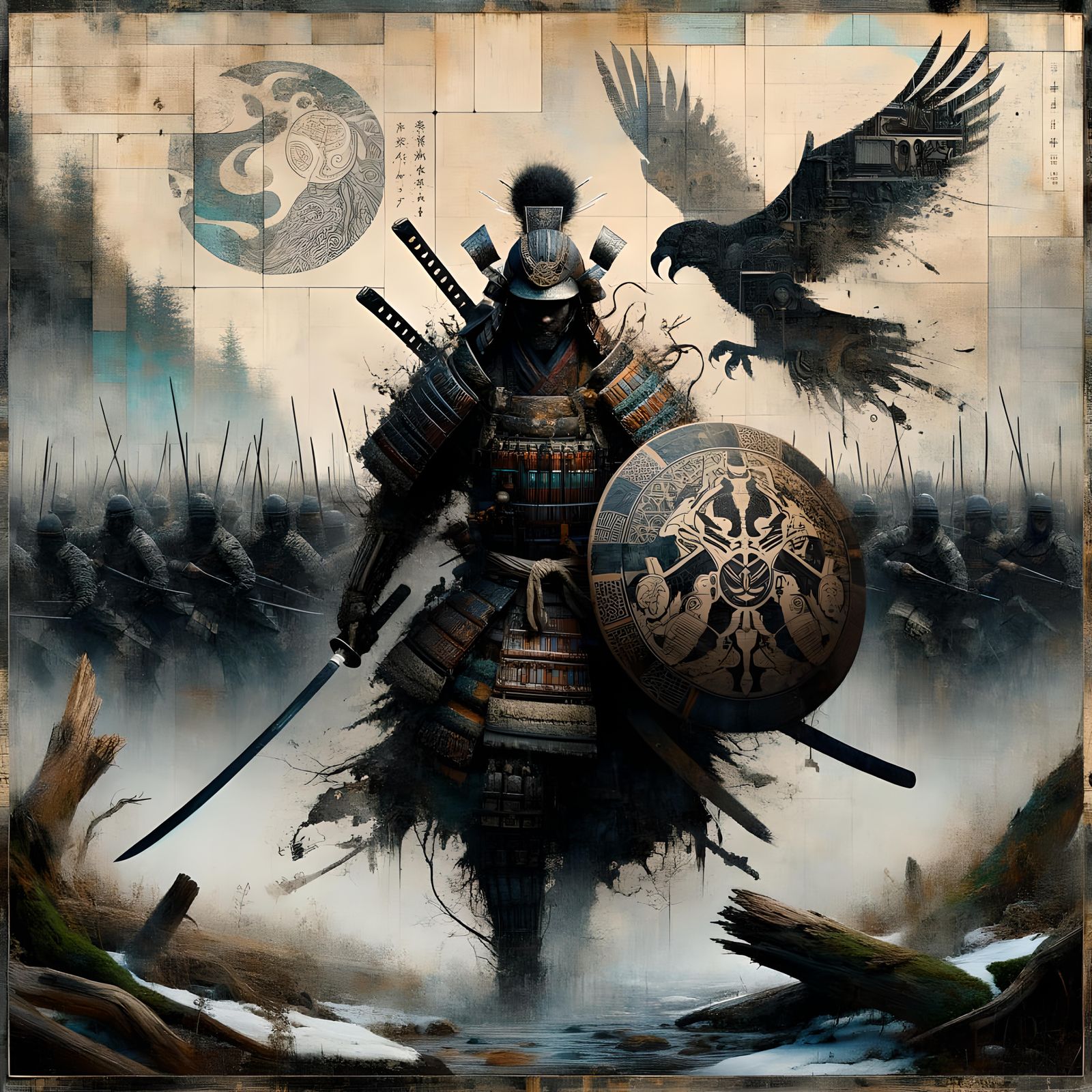 Samurai and Indigenous Warrior Fusion on Battlefield