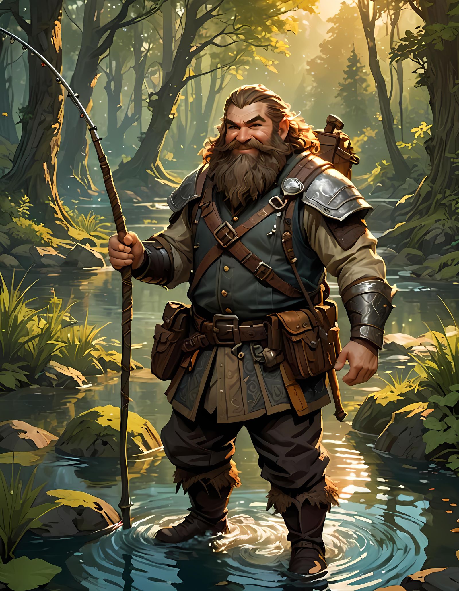 Dwarven Adventurer with Fishing Rod: Splash Art