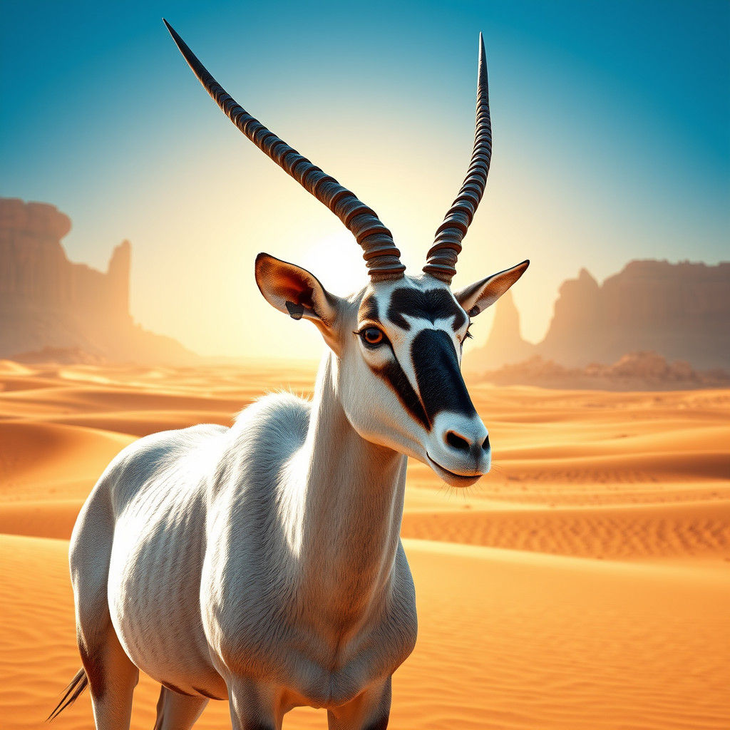 Majestic Arabian Oryx in Desert Landscape