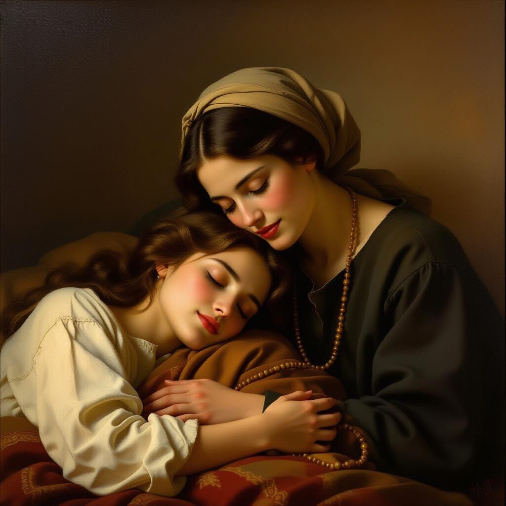 Intimate Moment: Prayerful Peace and Gentle Slumber