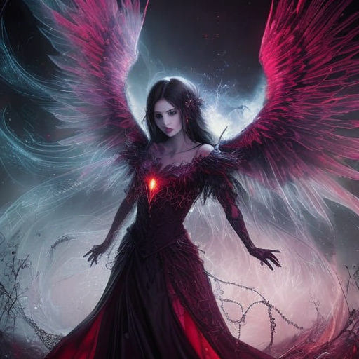 Skeletal Angel with Spectral Wings and Red Eyes
