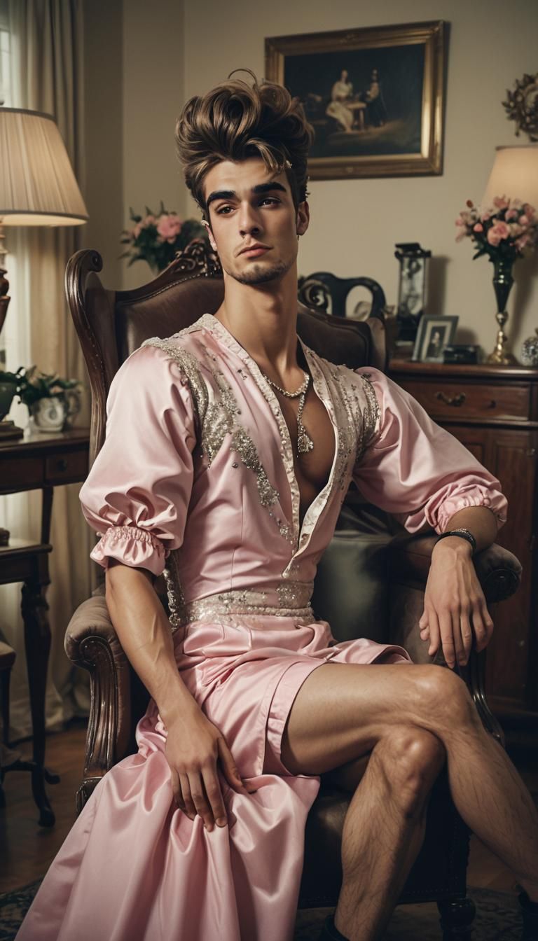 Masculine Figure in Elegant Prom Dress, Cinematic Film Still