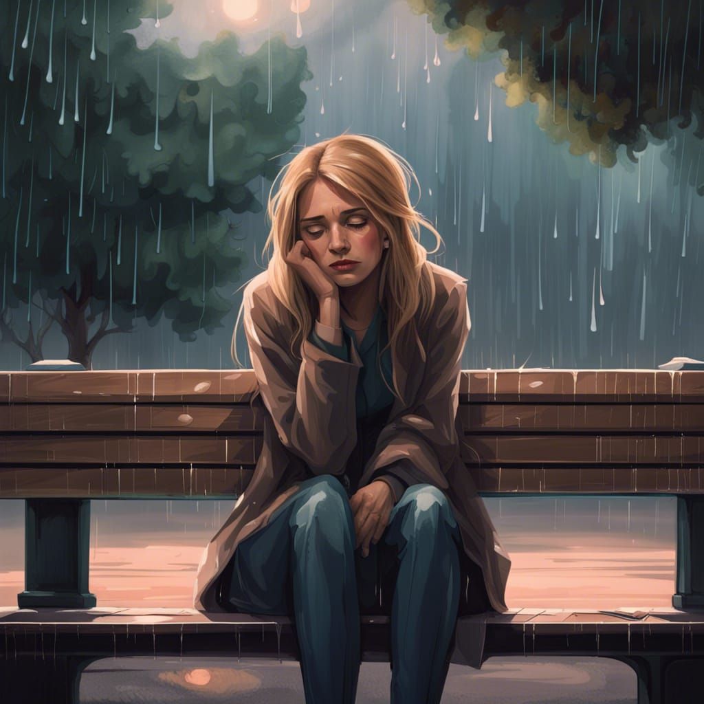 Emotional Woman in Rain: Digital Matte Painting