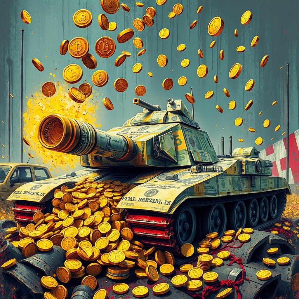 Money Tank Spewing Gold Coins in Graffiti Style