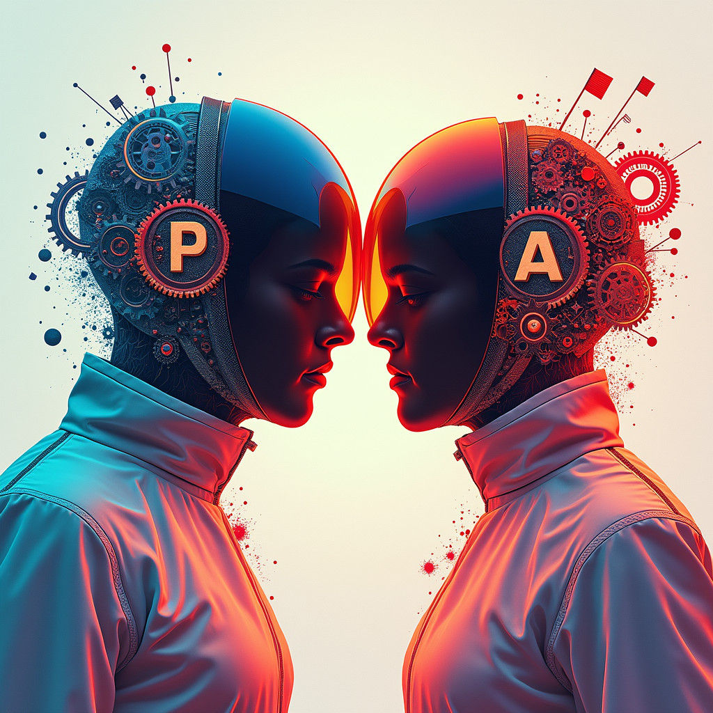 Elegant Fencers Merge with Cybernetic Gears in Hyperrealisti...